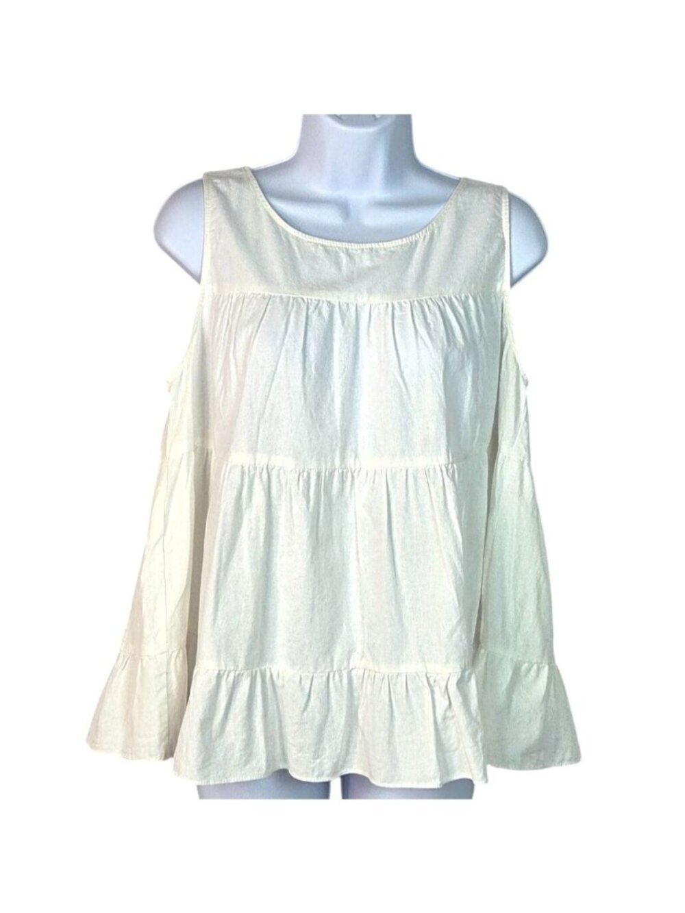 Buru Womens White Cotton Sleeveless Tiered Ruffle Top L